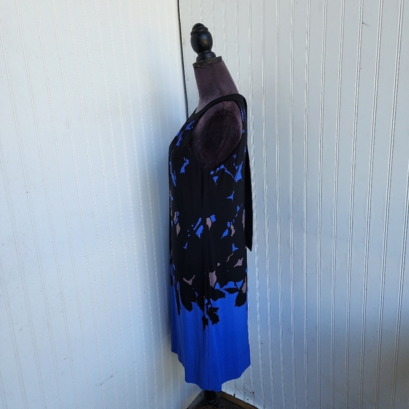 Just Taylor Blue Black Tan Tropical Floral Halter Knee Leghth Tie Back Dress 8 - Picture 6 of 13